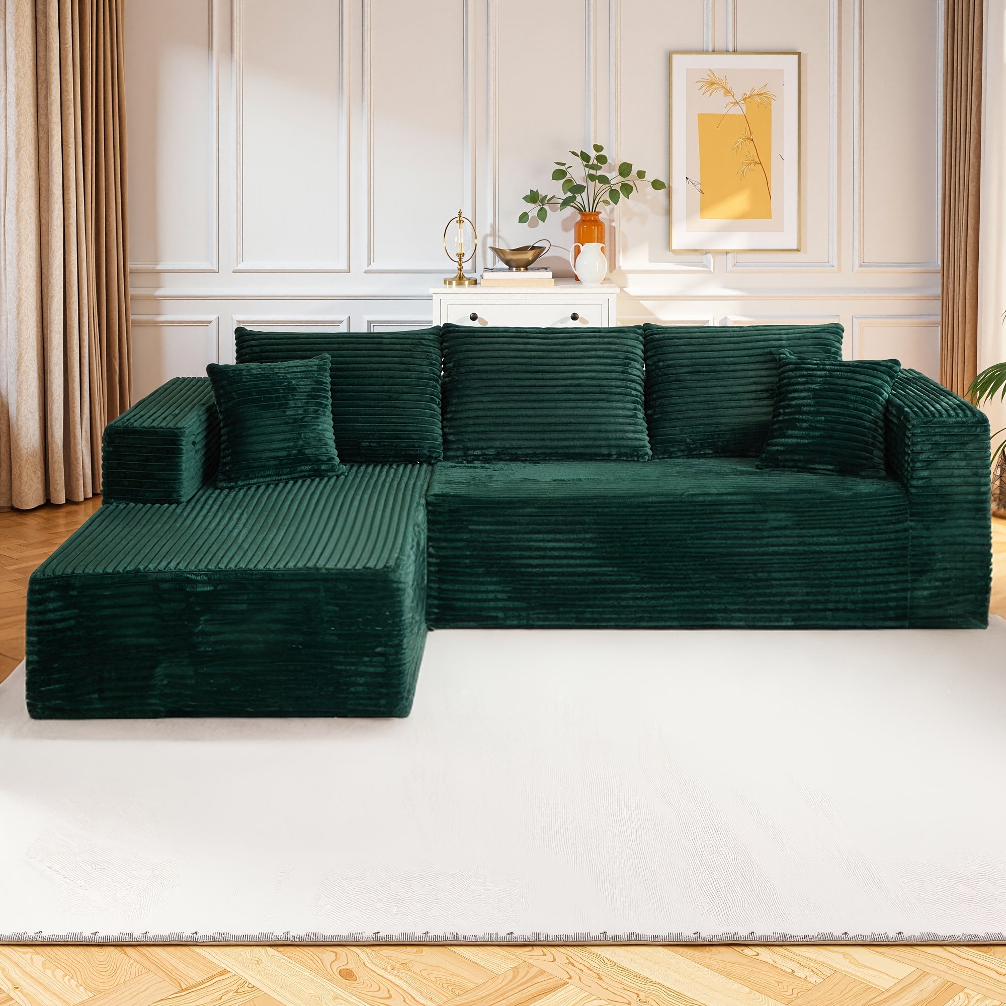 Large Sectional Cloud Couch. Modular Corduroy Sofa Bed With Deep Seat.U-Shaped Boneless Sofa Couches For LivingRoom & Apartment, Bedroom. No Assembly Required