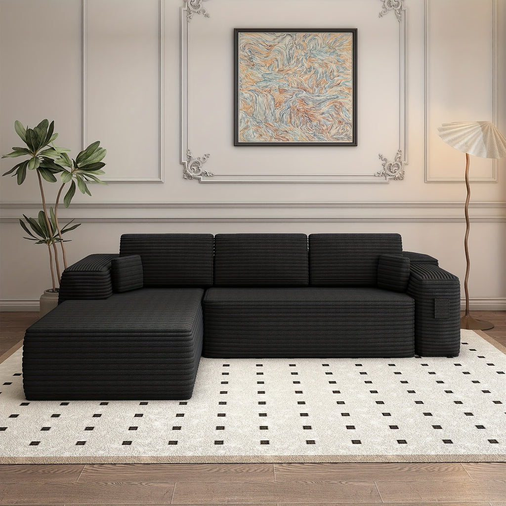 Modular Sectional Sofa With L-Shape Chaise, Frameless Cloud Couch With Deep Seat, Upholstered Couch With Memory Foam, Corduroy Fabric, Left Sectional Couches For Living Room & Home Office, 105\