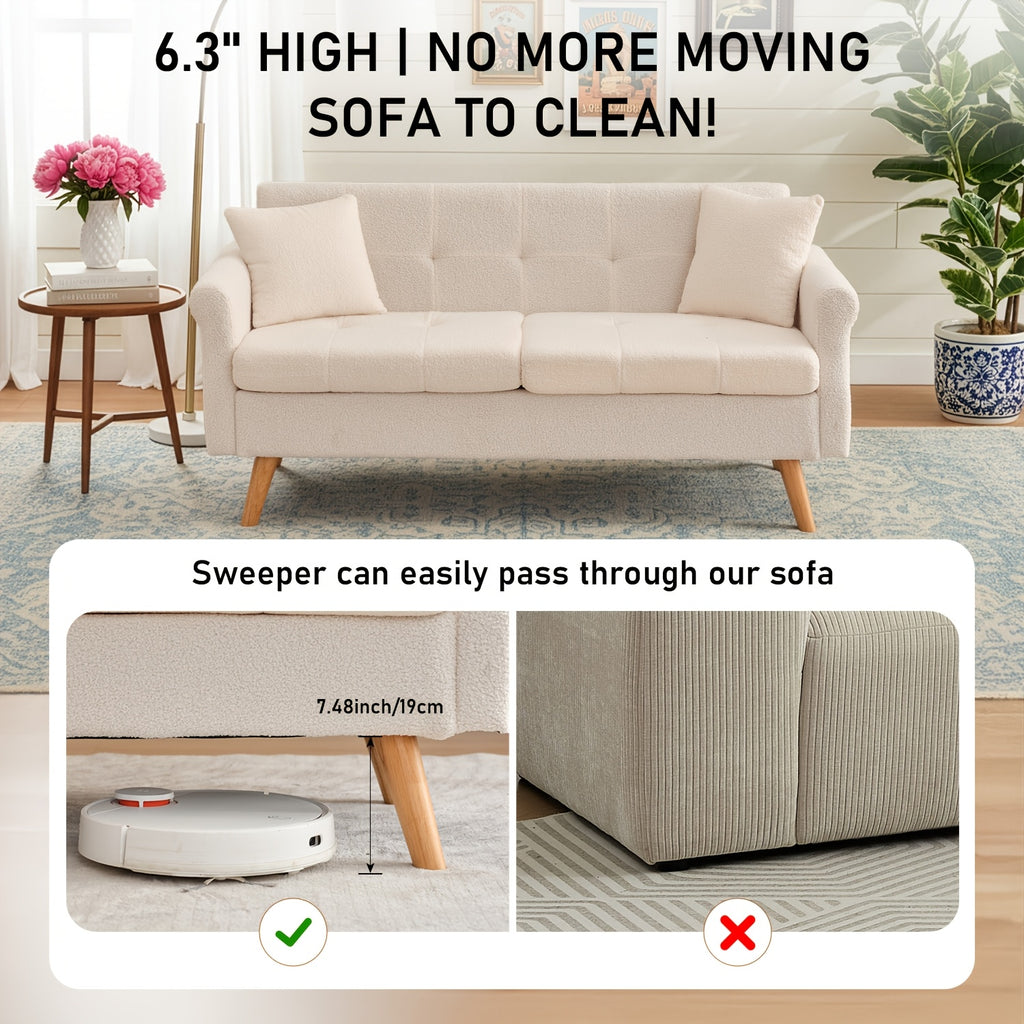 Loveseat Sofa, Boucle Small Sofa For Living Room, Bedroom, Office, Couch For Living Room Button Tufted Upholstered Furniture, Space-Saving, Easy To Install, Chunky Boucle Fabric