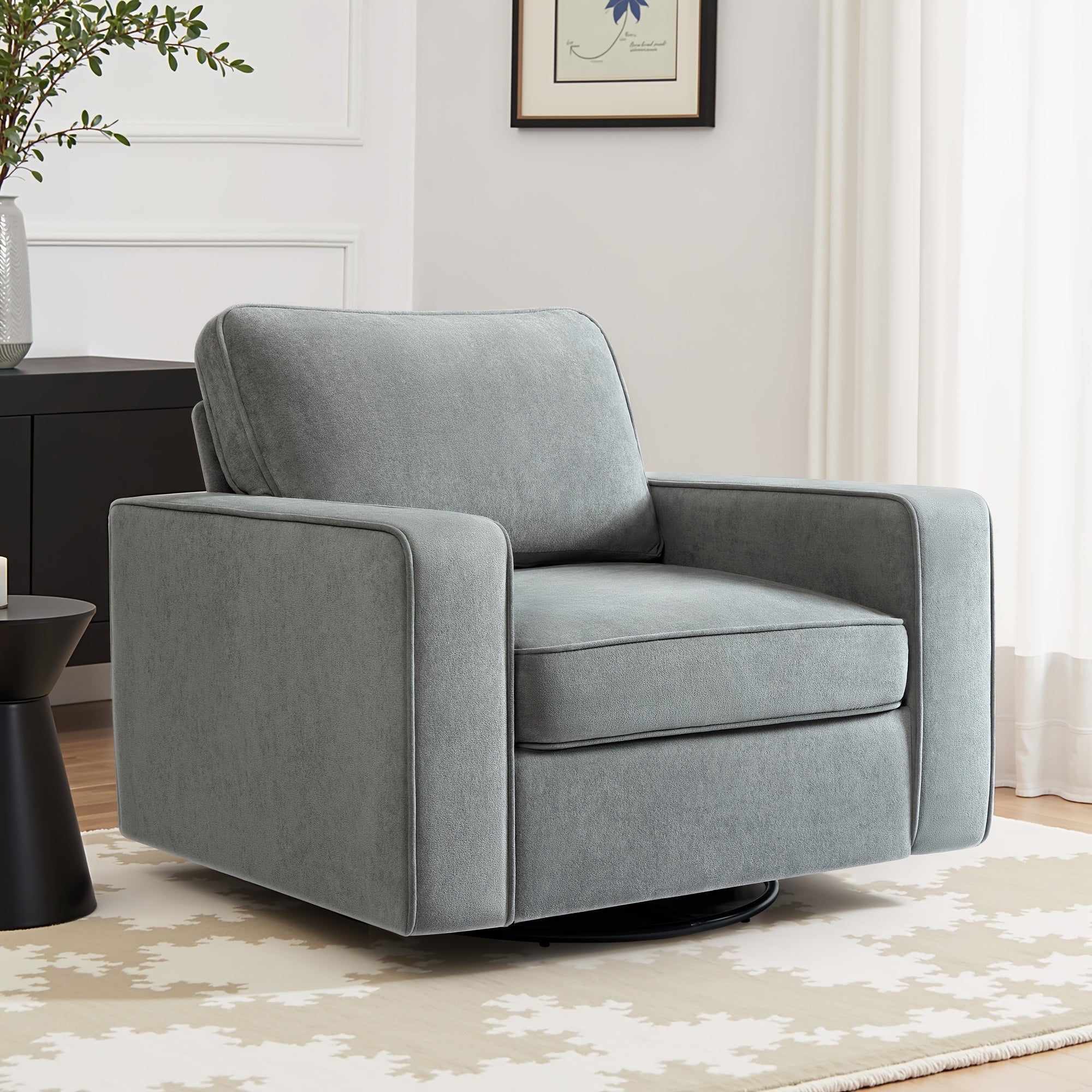 KERDOM Modern Foam Swivel Barrel Sofa Chair - 360° Rotating Single Armchair with Removable Washable Pillows, Plush Corner Base Suitable for Office,,, Reading Nook, Assembly One-Seater Lounge Chair