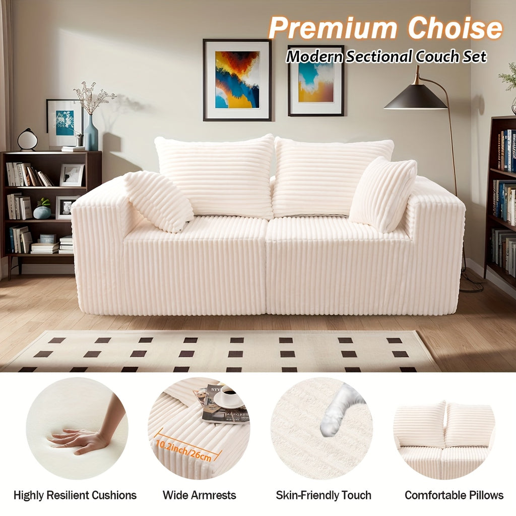 Sofa Cloud Couch 2pcs Set: Ultra Soft Stretchy Ribbed Loveseat That Separates Into Two Individual Chairs for Flexible Living Room, Bedroom, Or Apartment Seating