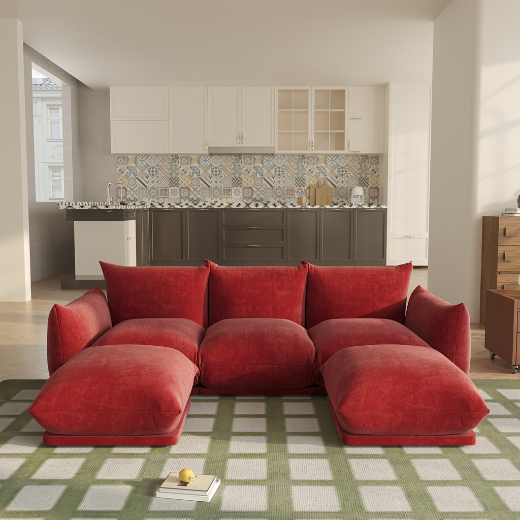 5-Seater Modular Chenille Sofa Modular Chenille Minimalist U-Shaped 5-Seater Sectional Sofa with Wide Reversible Chaise Ottoman for Living Room, Bedroom, Office, Apartment