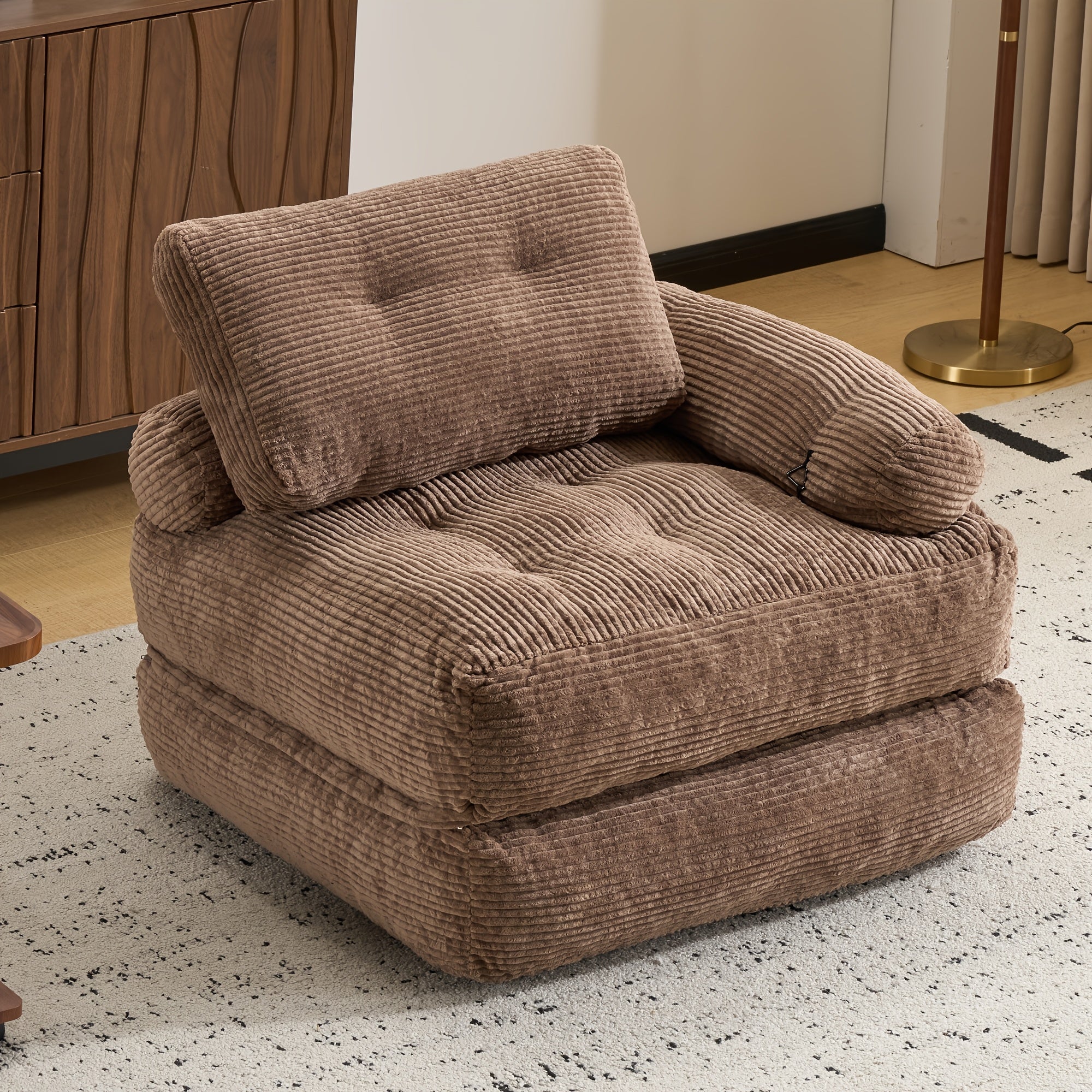 Folding Sofa Bed with Armrest | Convertible Sleeper Chair for Adults, Brown Foam Filled Couch with Pillow, Single Size Floor Mattress, Contemporary Style, Suitable for Various Room Types