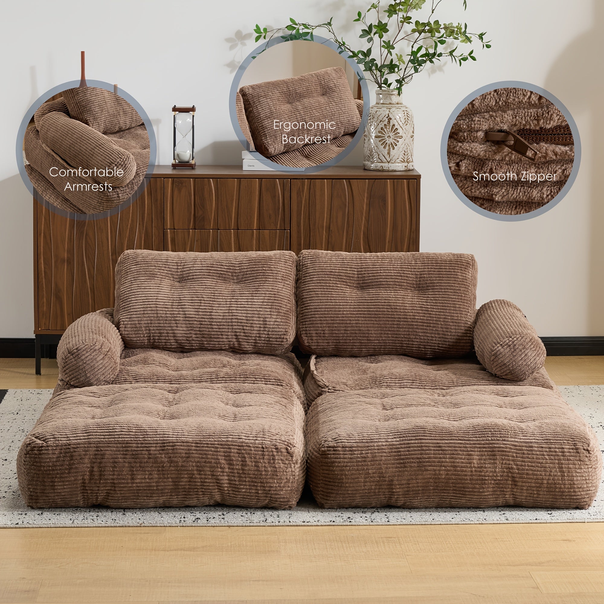 Folding Sofa Bed with Armrest | Convertible Sleeper Chair for Adults, Brown Foam Filled Couch with Pillow, Single Size Floor Mattress, Contemporary Style, Suitable for Various Room Types