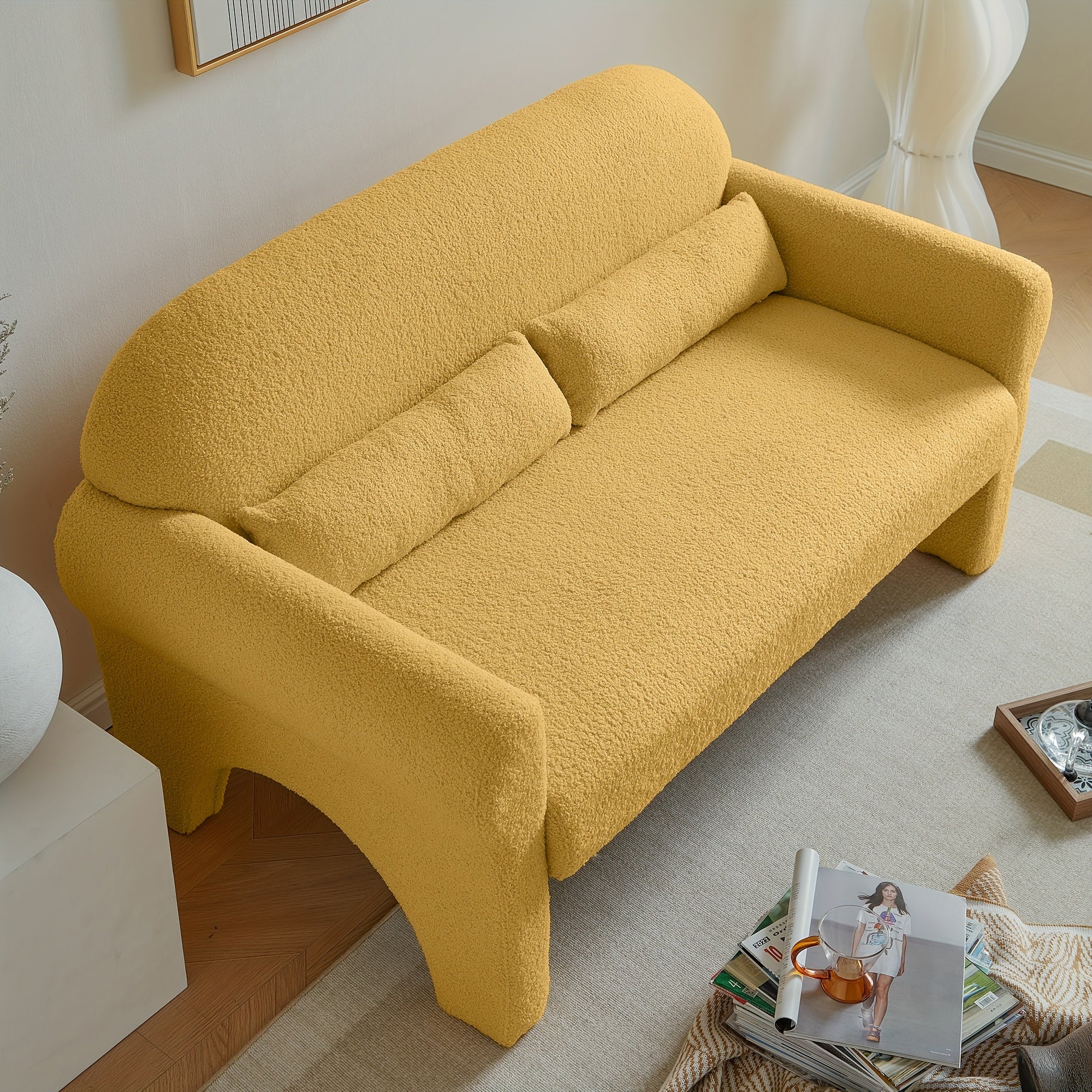Modern Boucle Sofa, Upholstered Comfy Loveseat Couch for  Space