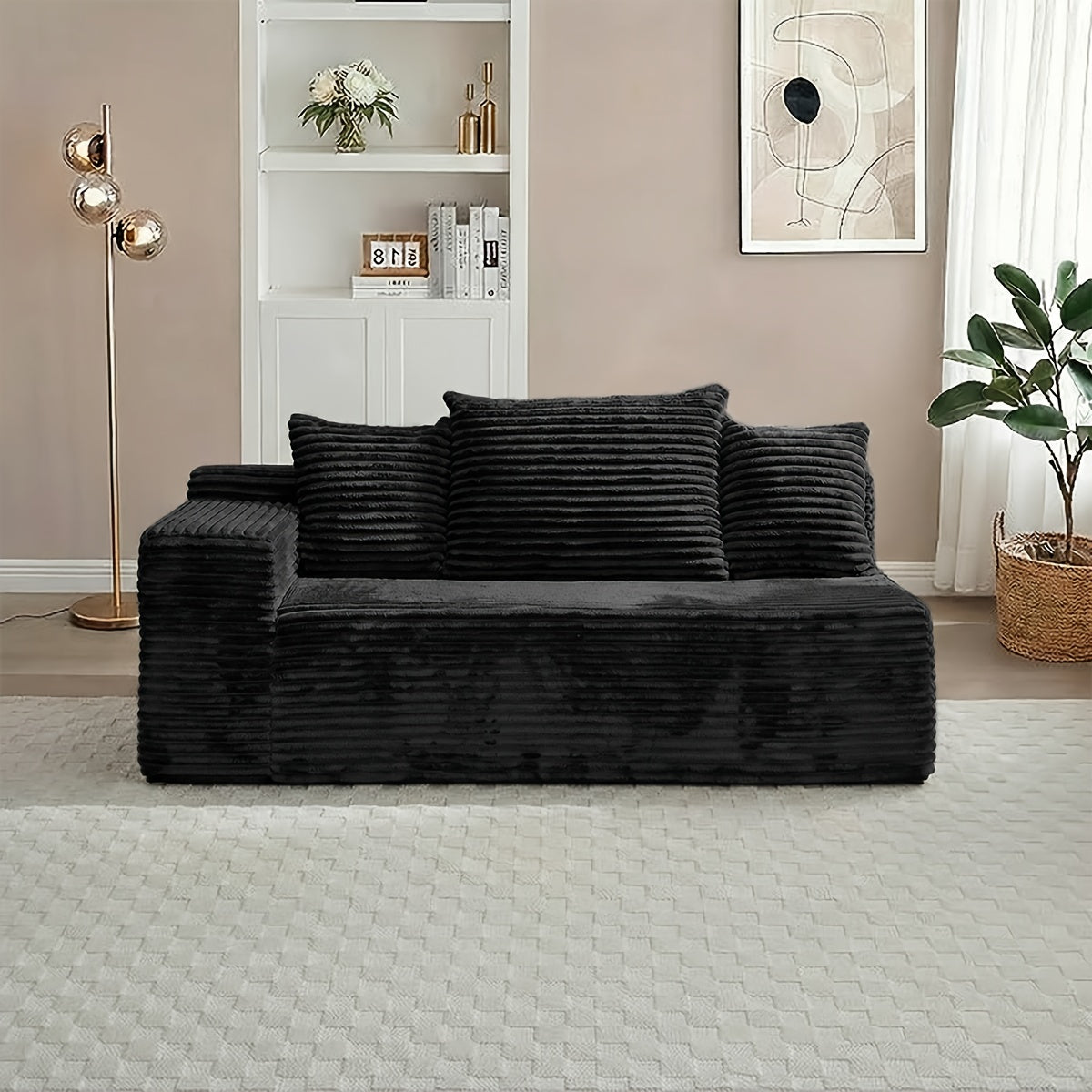 Corduroy 2-Seater Sofa with Pillows | No Assembly Required, Free Placement, Boneless High-Density Sponge Filling, Universal for Living Room, Bedroom & Guest Room, KELYDA Brand