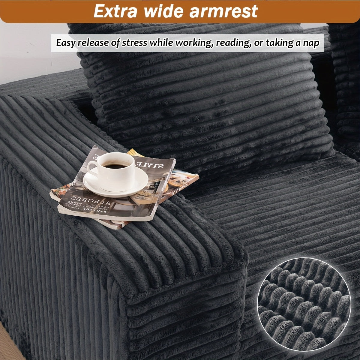 Sofa Cloud Couch 2pcs Set: Ultra Soft Stretchy Ribbed Loveseat That Separates Into Two Individual Chairs for Flexible Living Room, Bedroom, Or Apartment Seating