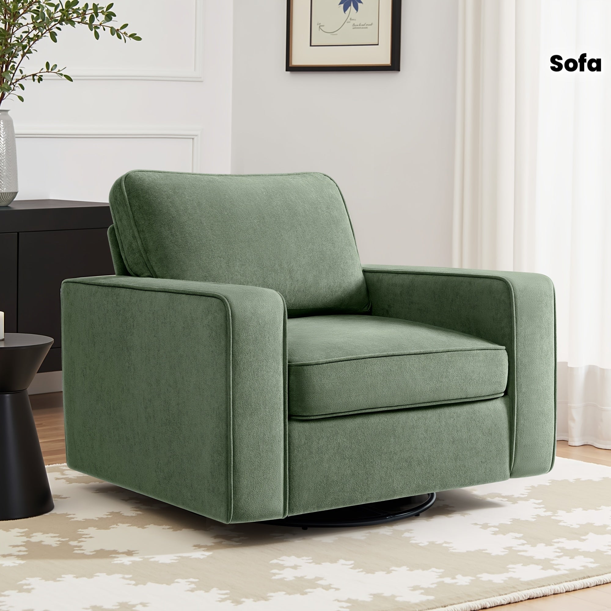 KERDOM Modern Foam Swivel Barrel Sofa Chair - 360° Rotating Single Armchair with Removable Washable Pillows, Plush Corner Base Suitable for Office,,, Reading Nook, Assembly One-Seater Lounge Chair