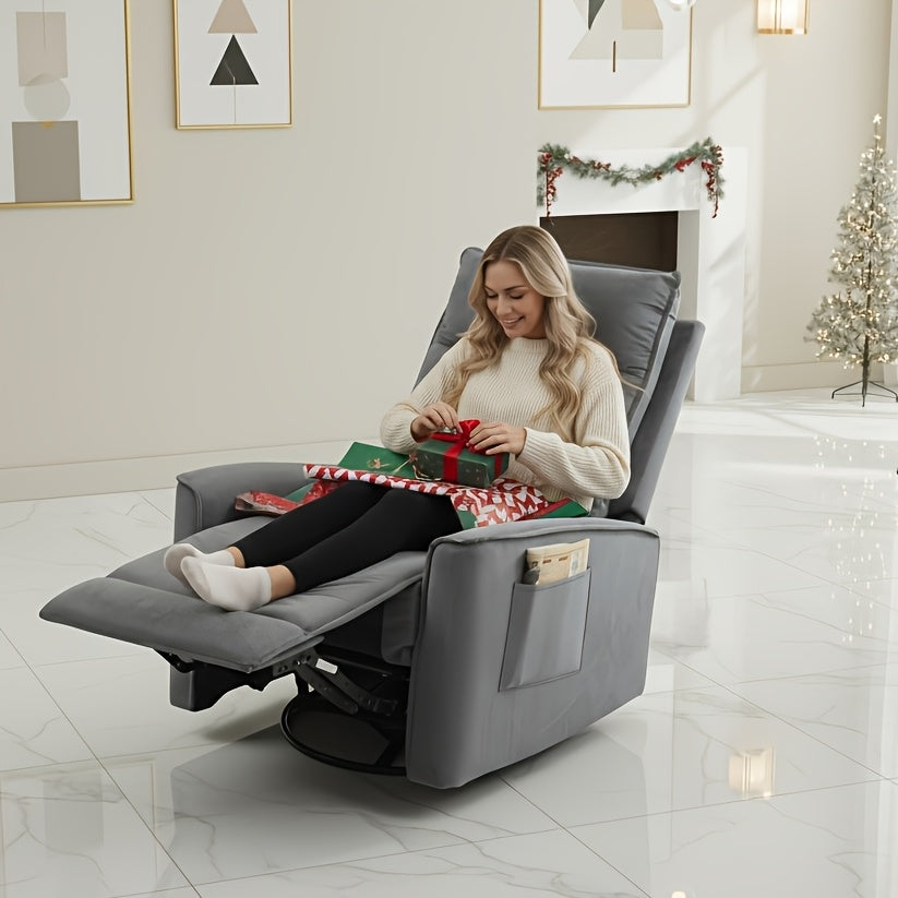 Manual Swivel Rocker Recliner Chair With Soft Velvet Upholstery, 360° Swivel And Gentle Rocking Motion, Adjustable Reclining Single Sofa For Living Room, Bedroom Space-Saving Comfort ChairThoughtful Housewarming Gift For Friends And New Homes