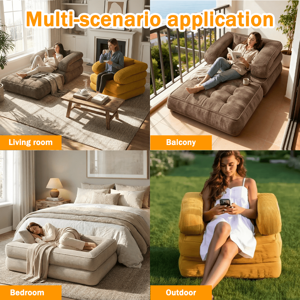 Black Fridays Items, Local Warehouse, Folding Sofa Bed, 1-Person Chair Bed with Backrest and Pillow, Space-Saving Single Bed for Living Room, Bedroom, Apartment, Gray and Orange, Bean Bag Chair, Living Room Furniture, Boneless Couch for Living Room,