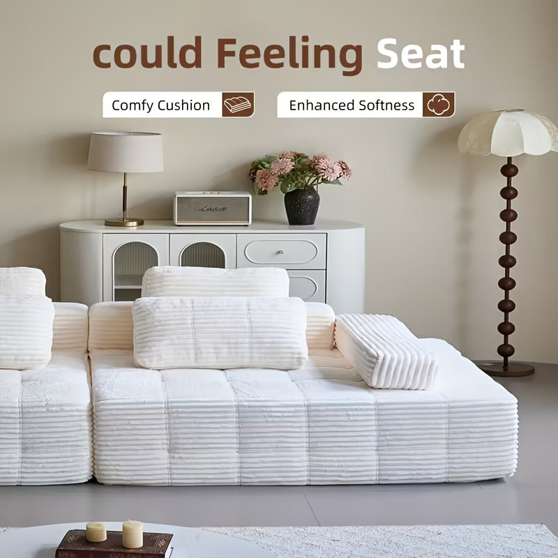 109.3 Inch Modular Floor Sofa with Plush Corduroy, 4 Seater Foam Compression Sofa, Modern Living Room Floor Sofa, No Assembly Required, Comfortable Sofa Set with Fluffy Memory Foam, Black\u002FGray