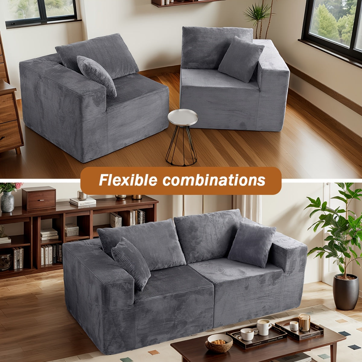 Sofa Cloud Couch 2pcs Set: Ultra Soft Stretchy Ribbed Loveseat That Separates Into Two Individual Chairs for Flexible Living Room, Bedroom, Or Apartment Seating