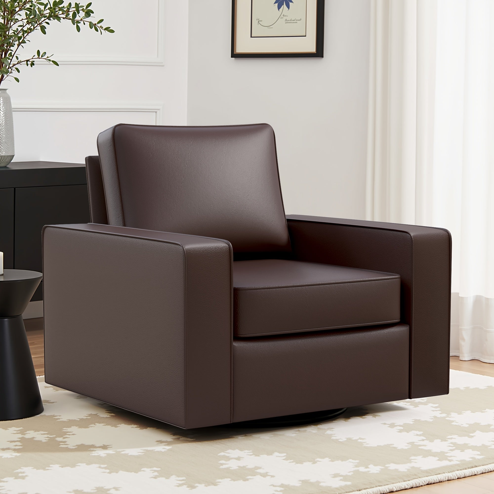 KERDOM Modern Foam Swivel Barrel Sofa Chair - 360° Rotating Single Armchair with Removable Washable Pillows, Plush Corner Base Suitable for Office,,, Reading Nook, Assembly One-Seater Lounge Chair