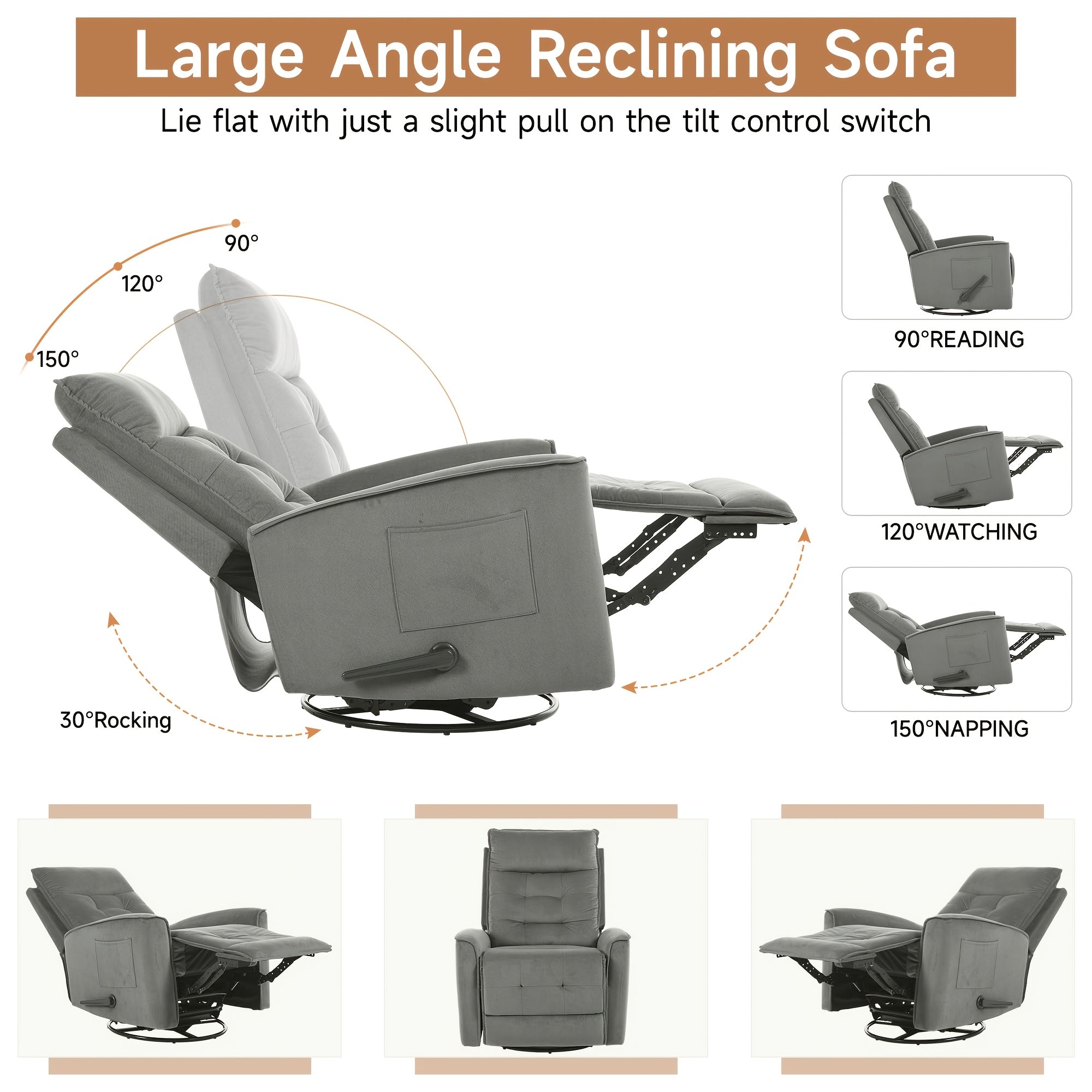 Manual Swivel Rocker Recliner Chair With Soft Velvet Upholstery, 360° Swivel And Gentle Rocking Motion, Adjustable Reclining Single Sofa For Living Room, Bedroom Space-Saving Comfort ChairThoughtful Housewarming Gift For Friends And New Homes