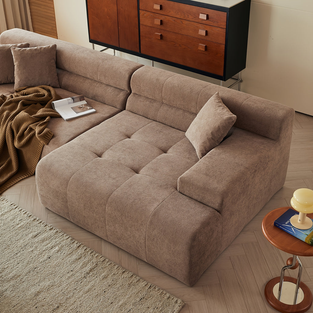 120-Inch Sectional Sofas Designed for Modern Living Rooms, Featuring an L-Shaped Design, Upholstered Without Boning, Deep Seating, Made of Chenille Fabric, And Includes a Chaise with No Assembly Needed