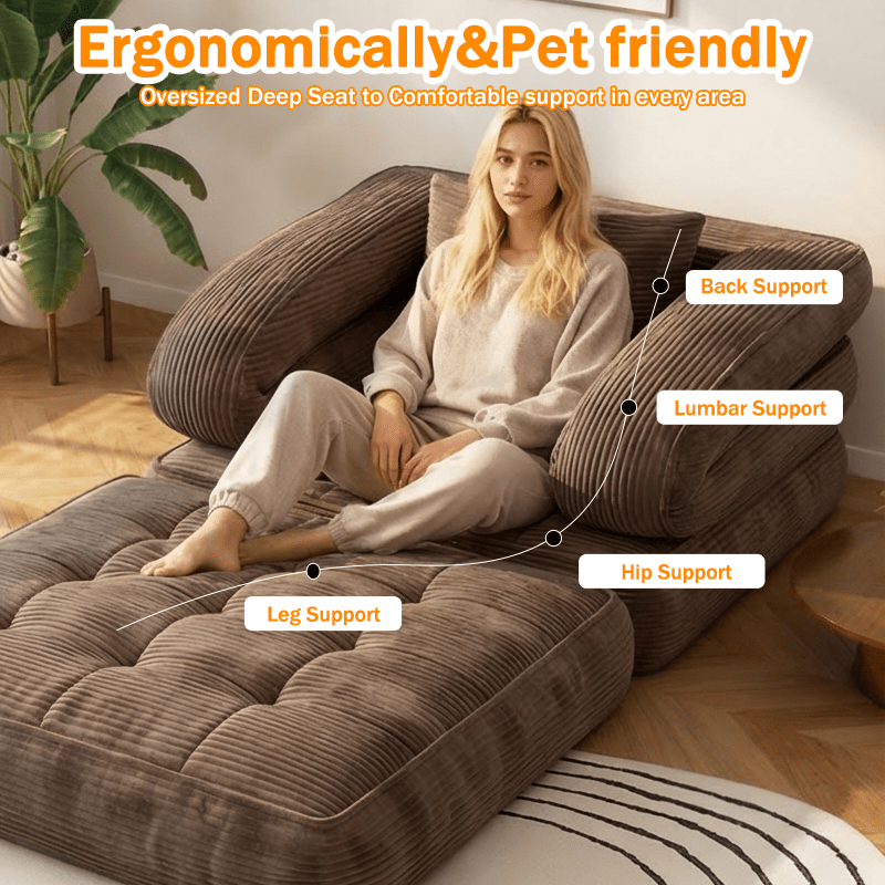Black Fridays Items, Local Warehouse, Folding Sofa Bed, 1-Person Chair Bed with Backrest and Pillow, Space-Saving Single Bed for Living Room, Bedroom, Apartment, Gray and Orange, Bean Bag Chair, Living Room Furniture, Boneless Couch for Living Room,