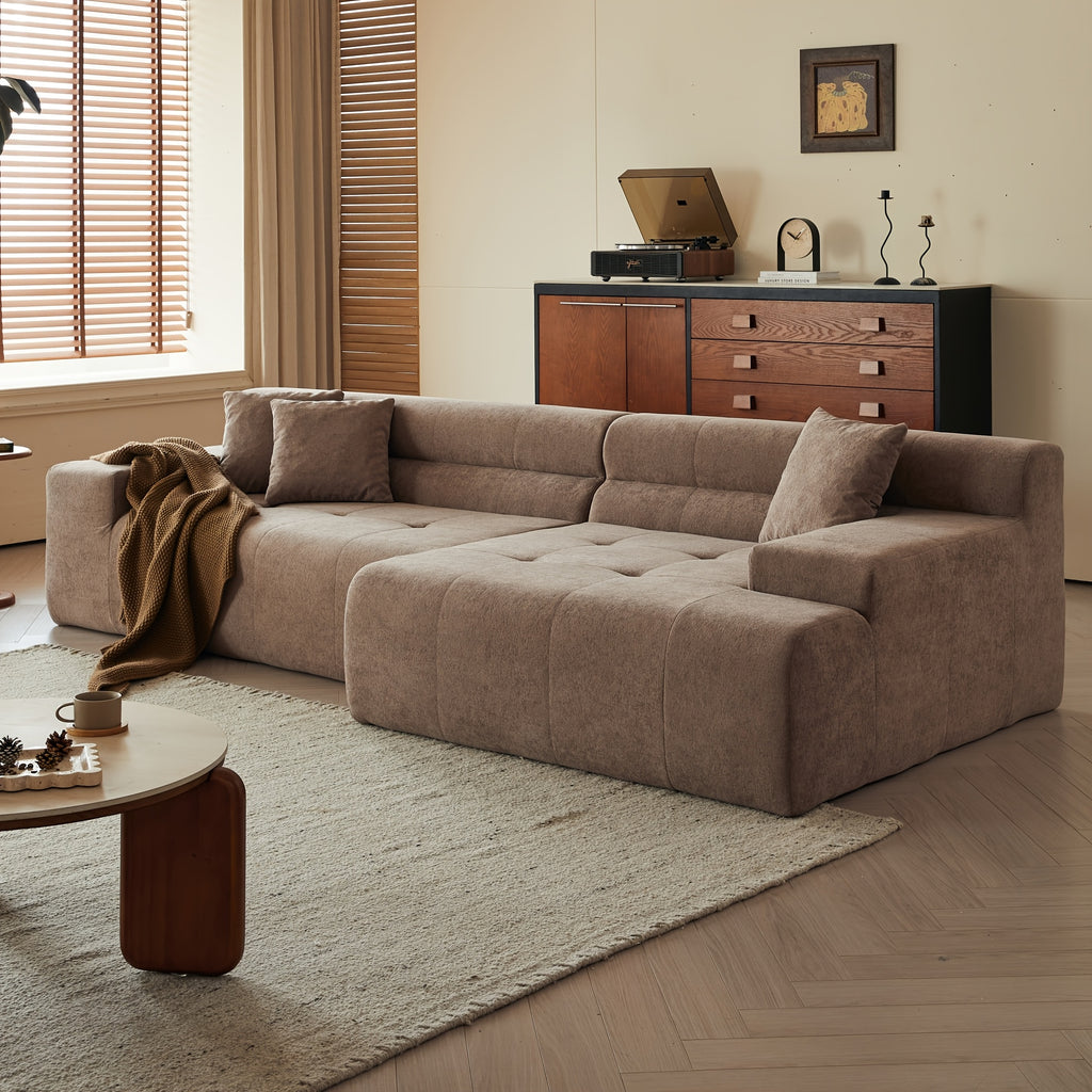 120-Inch Sectional Sofas Designed for Modern Living Rooms, Featuring an L-Shaped Design, Upholstered Without Boning, Deep Seating, Made of Chenille Fabric, And Includes a Chaise with No Assembly Needed
