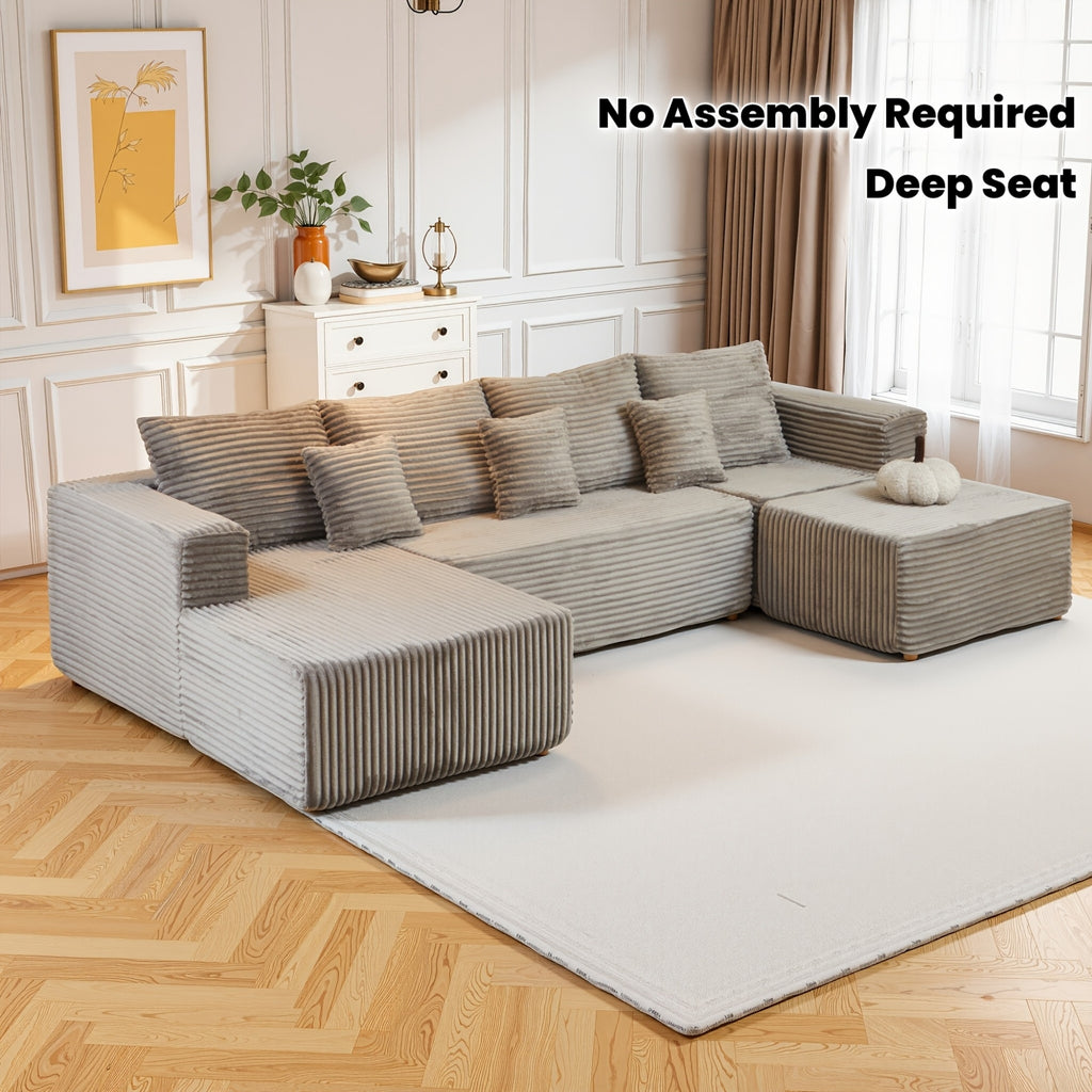 Large Sectional Cloud Couch. Modular Corduroy Sofa Bed With Deep Seat.U-Shaped Boneless Sofa Couches For LivingRoom & Apartment, Bedroom. No Assembly Required