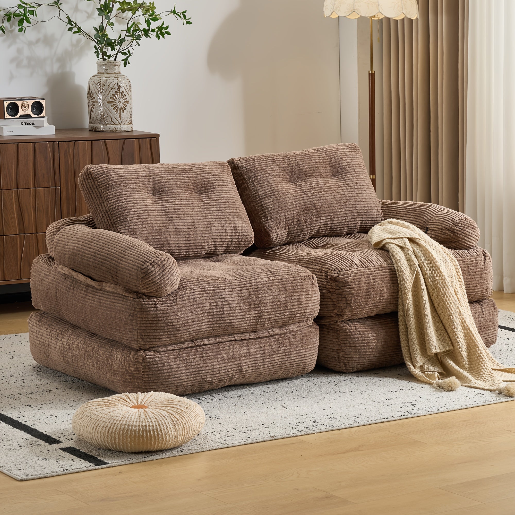 Folding Sofa Bed with Armrest | Convertible Sleeper Chair for Adults, Brown Foam Filled Couch with Pillow, Single Size Floor Mattress, Contemporary Style, Suitable for Various Room Types