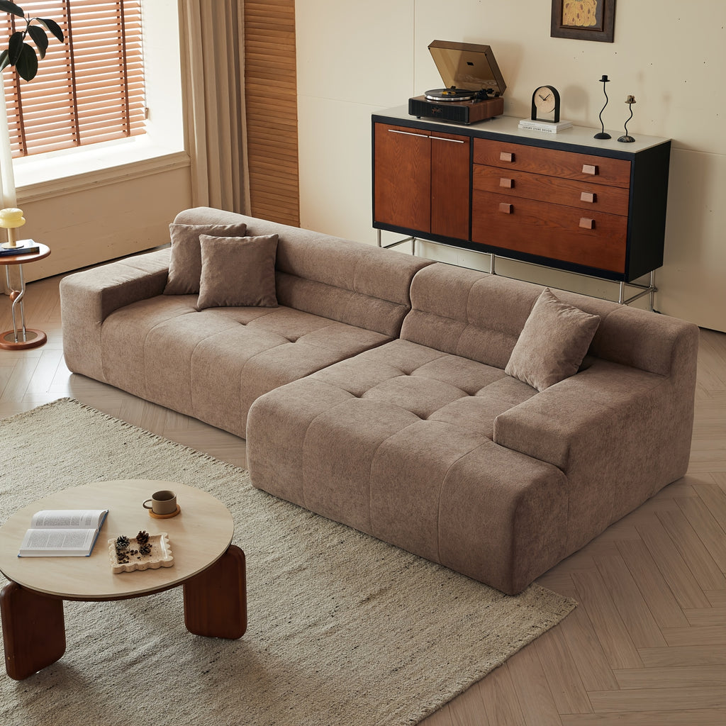 120-Inch Sectional Sofas Designed for Modern Living Rooms, Featuring an L-Shaped Design, Upholstered Without Boning, Deep Seating, Made of Chenille Fabric, And Includes a Chaise with No Assembly Needed