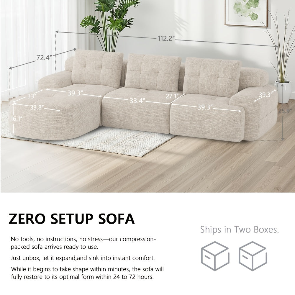 112'' Modular Sectional Sofa Couch With Chaise | Oversized Modern Sofa for Living Room, Full-Foam Structure, Compression Packaging Design, Woven Texture Upholstery, Memory Foam Filling, Polyester Material, GOOSEA Brand