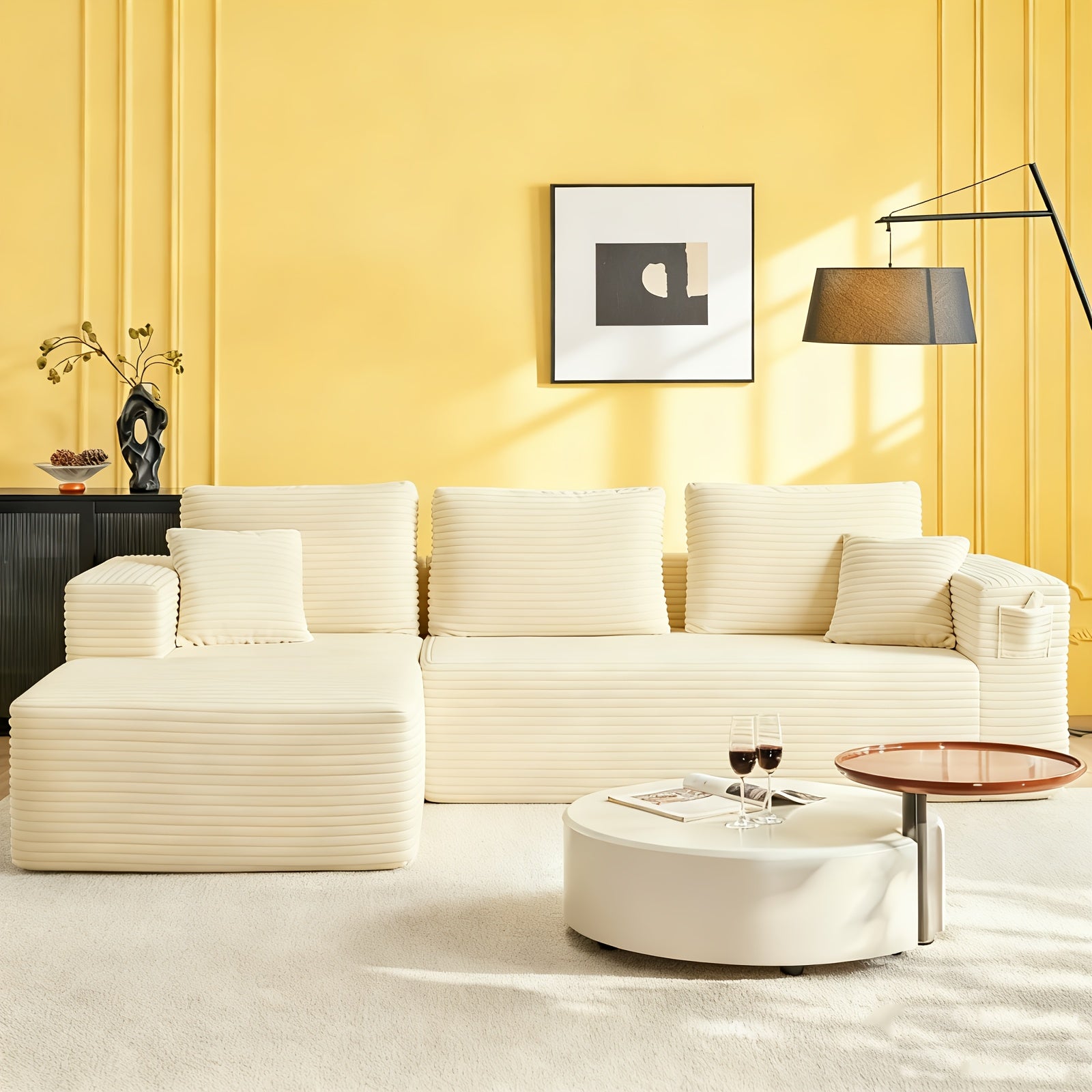 Modular Sectional Sofa With L-Shape Chaise, Frameless Cloud Couch With Deep Seat, Upholstered Couch With Memory Foam, Corduroy Fabric, Left Sectional Couches For Living Room & Home Office, 105\