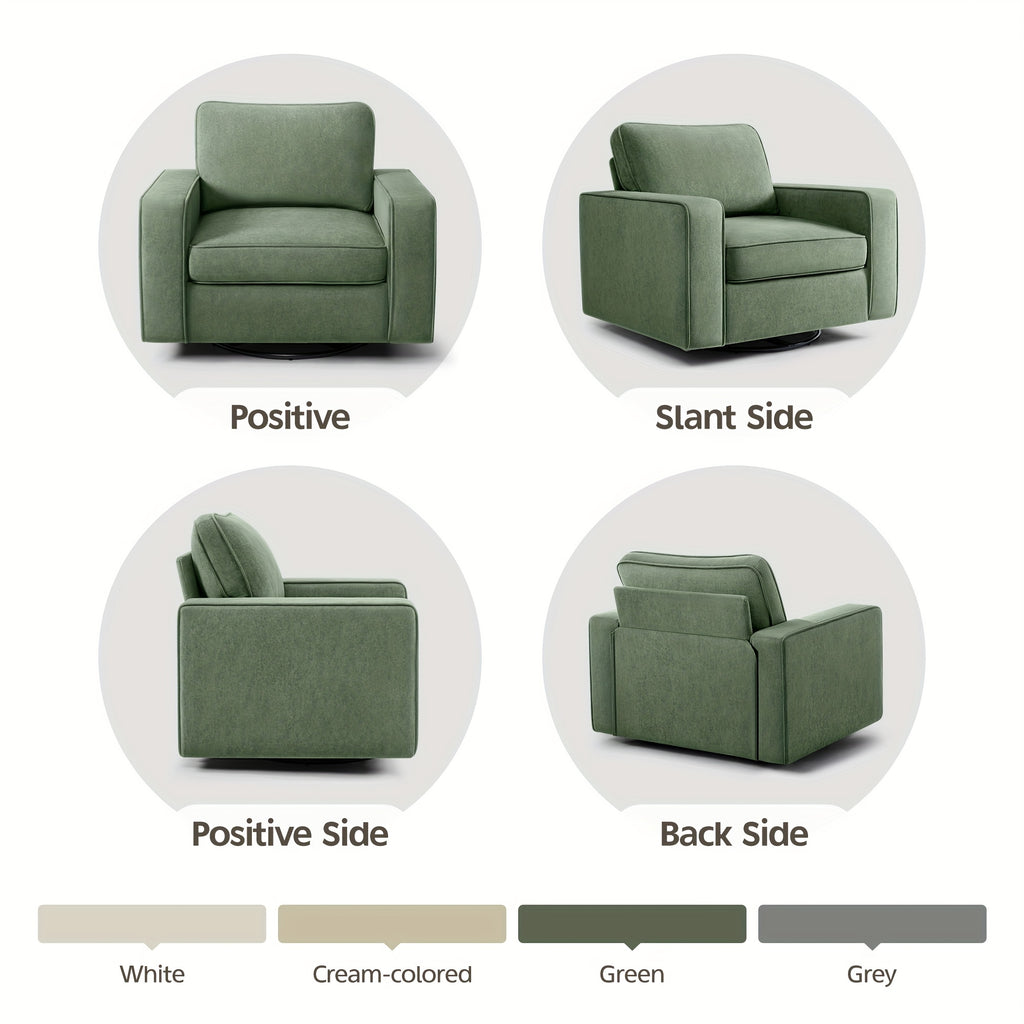 KERDOM Modern Foam Swivel Barrel Sofa Chair - 360° Rotating Single Armchair with Removable Washable Pillows, Plush Corner Base Suitable for Office,,, Reading Nook, Assembly One-Seater Lounge Chair