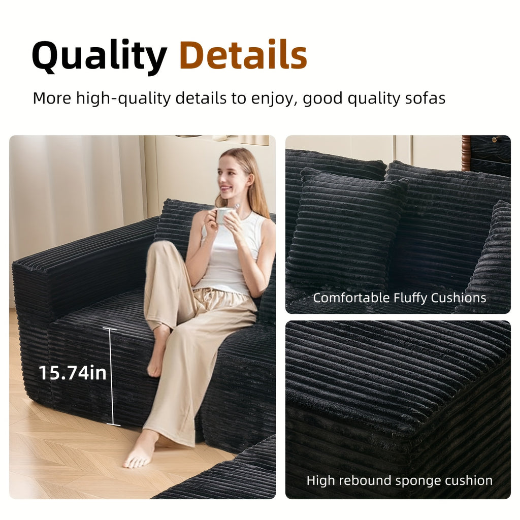 Modular U-Shaped Sofa Modular U-Shaped 110.24-inch Combination Sofa | Striped Fabric Four-Seater with Lounge Chair, Soft Cushion for Living Room & Bedroom - Corduroy, Free-Combination (Black\u002FGray)