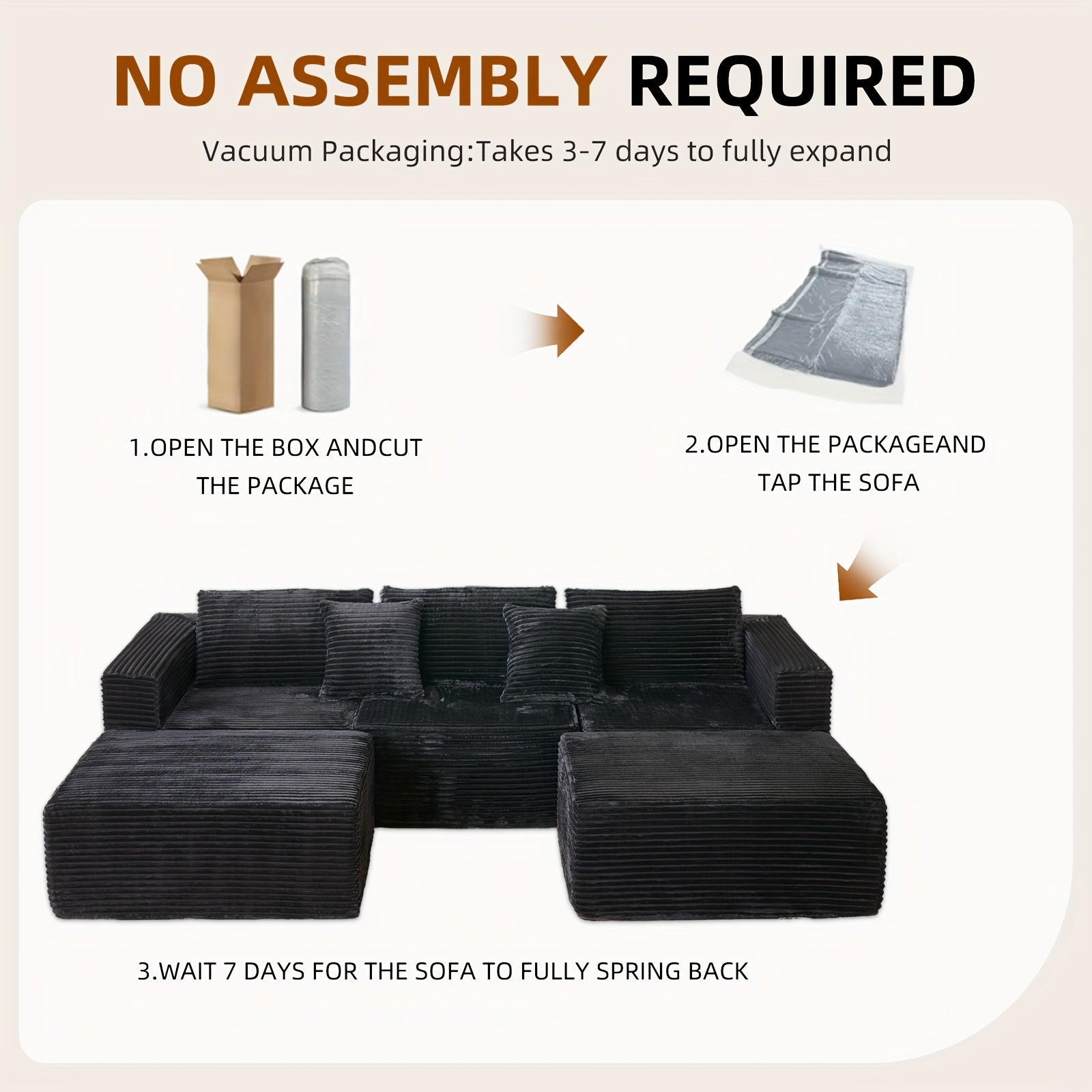 Modular U-Shaped Sofa Modular U-Shaped 110.24-inch Combination Sofa | Striped Fabric Four-Seater with Lounge Chair, Soft Cushion for Living Room & Bedroom - Corduroy, Free-Combination (Black\u002FGray)