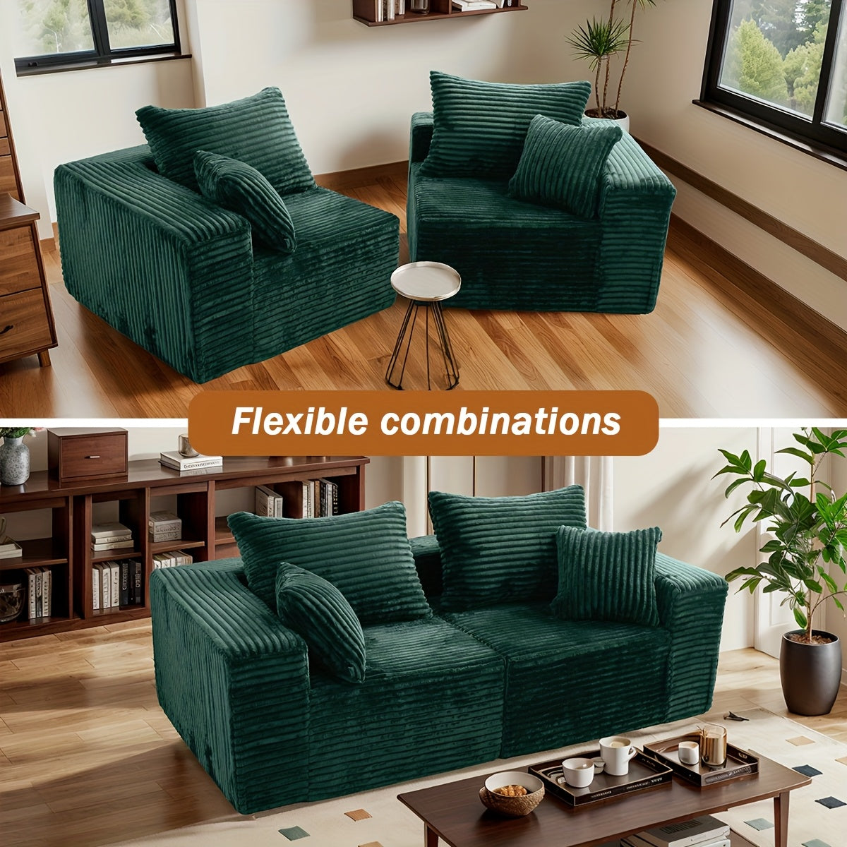 Sofa Cloud Couch 2pcs Set: Ultra Soft Stretchy Ribbed Loveseat That Separates Into Two Individual Chairs for Flexible Living Room, Bedroom, Or Apartment Seating