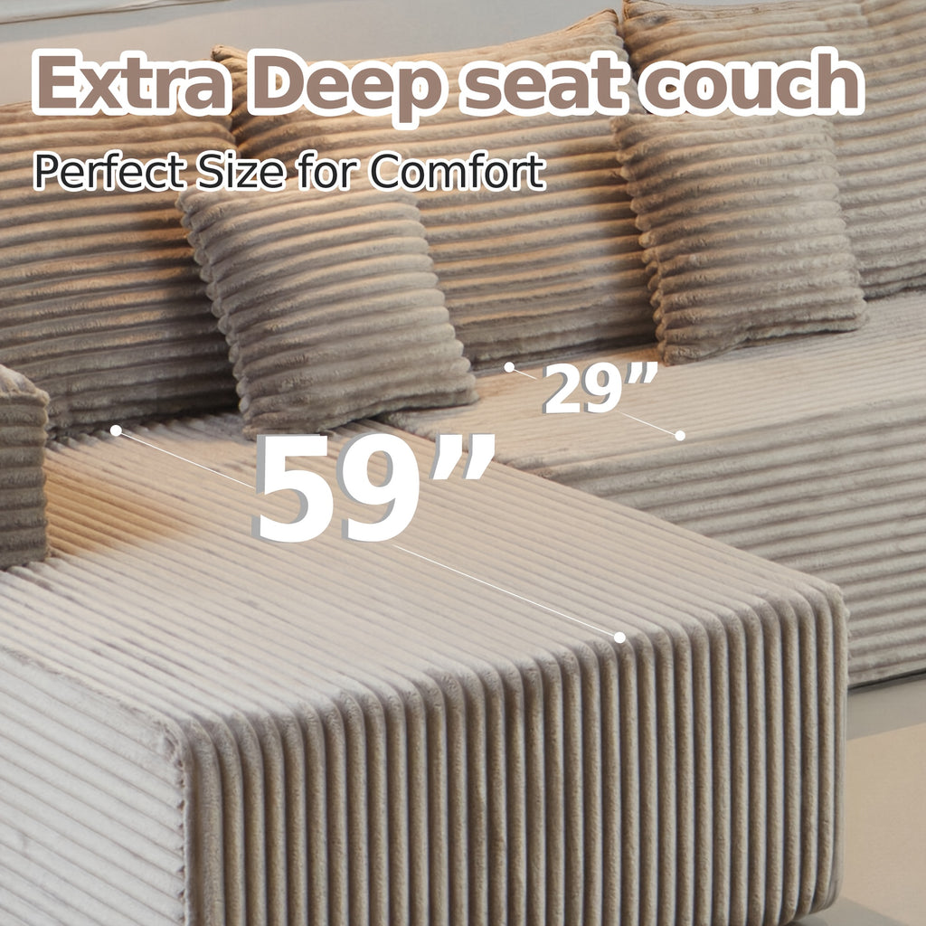 Large Sectional Cloud Couch. Modular Corduroy Sofa Bed With Deep Seat.U-Shaped Boneless Sofa Couches For LivingRoom & Apartment, Bedroom. No Assembly Required